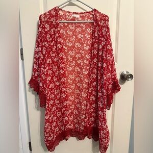 Maurices Red Floral Kimono Robe